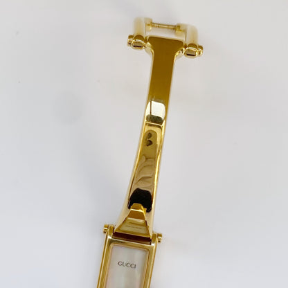 Gucci 1990s Seashell Dial Gold Plated Bangle Watch