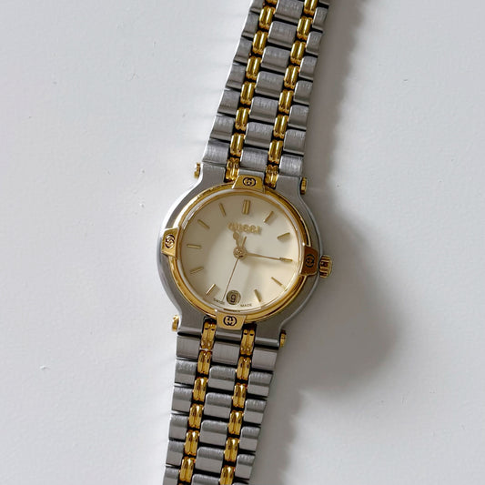 Gucci 1990s Date Gold Plated Two Tone Watch