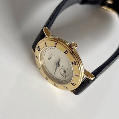 Gucci 1990s Sub second Round Dial Gold Plated Watch