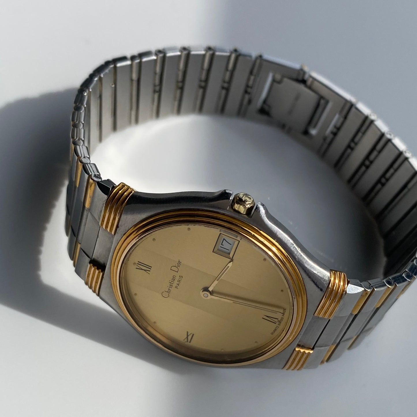 Dior 1990s Date Round Dial Two Tone Watch (Large)