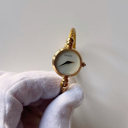 Gucci 1990s Seashell Dial Gold Plated Cable Bangle Watch