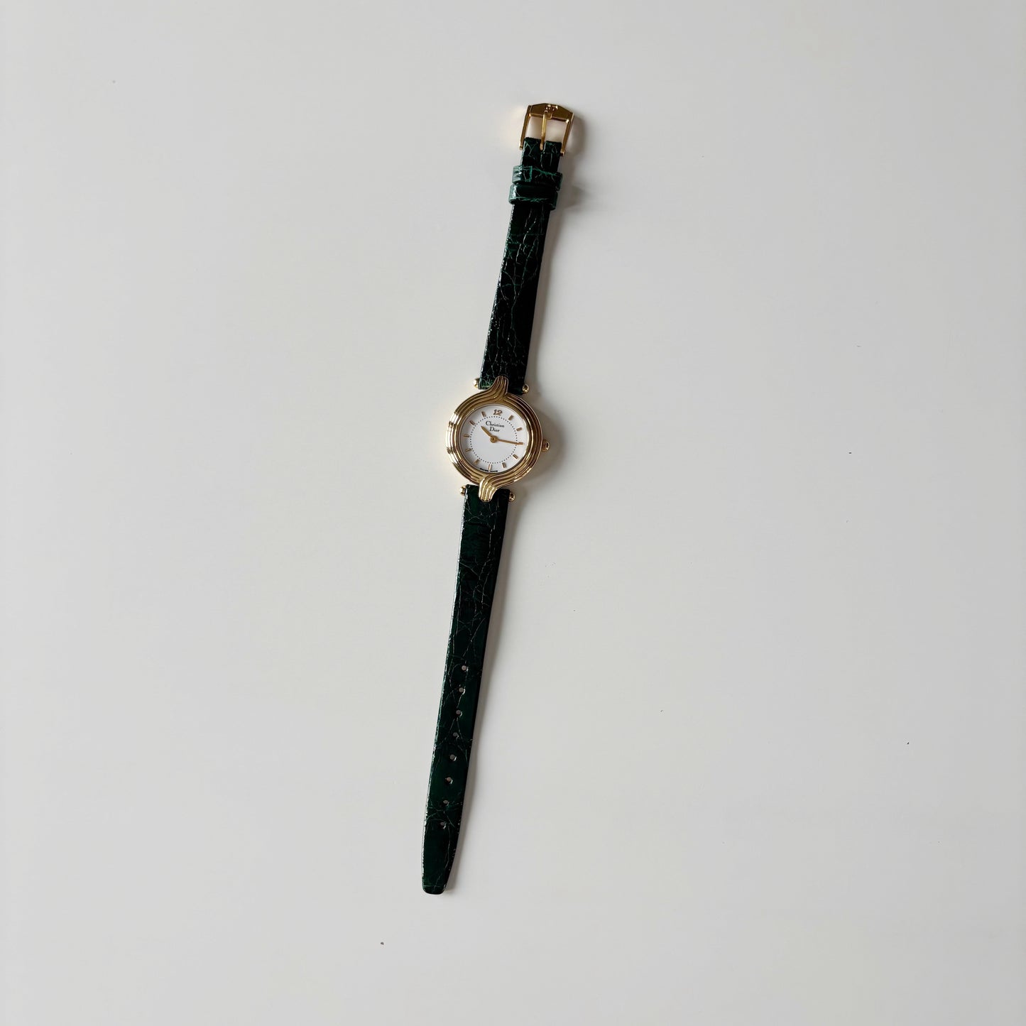 Dior 1990s Round Dial Interchangeable strap Gold Plated Watch with 3 straps, case