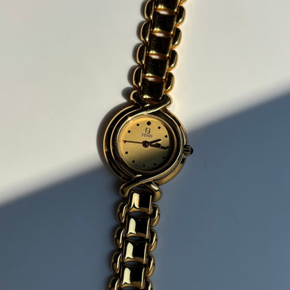 Fendi 1990s Round Dial Gold Plated Watch