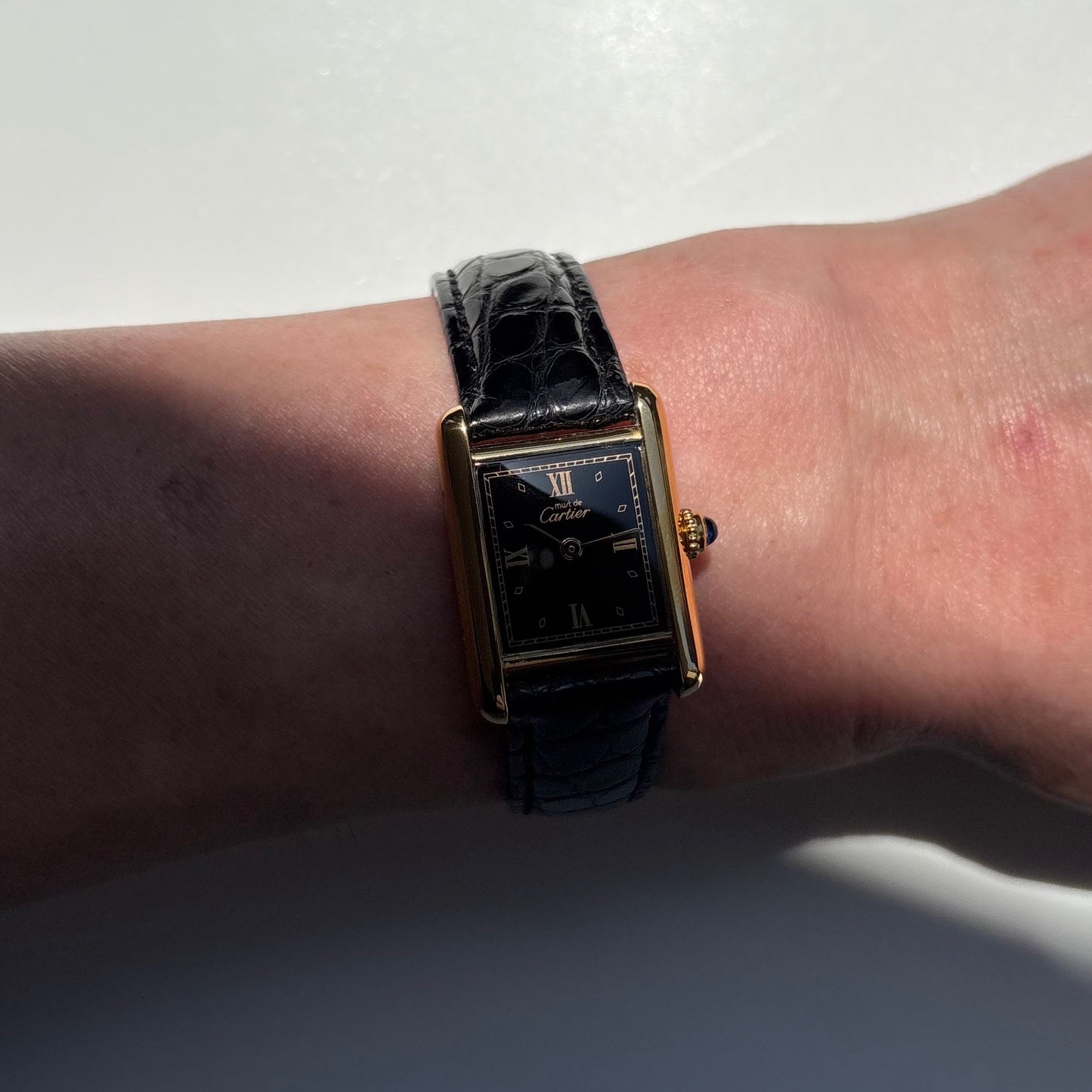 Cartier 1990s Must de Tank Black Dial Watch (SM)