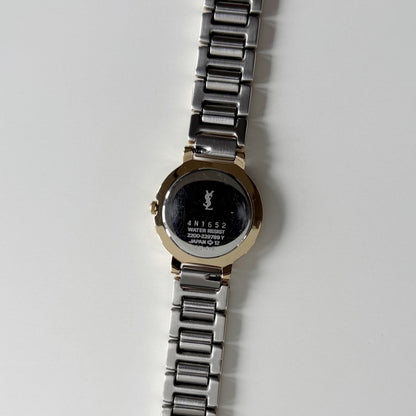 Yves Saint Laurent 1990s Black Round Dial Two Tone Watch