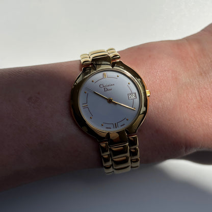 Dior 1990s Date Round Dial Gold Plated Watch (Large)