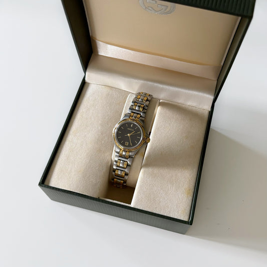 Gucci 1990s Black Dial Date Two Tone Watch