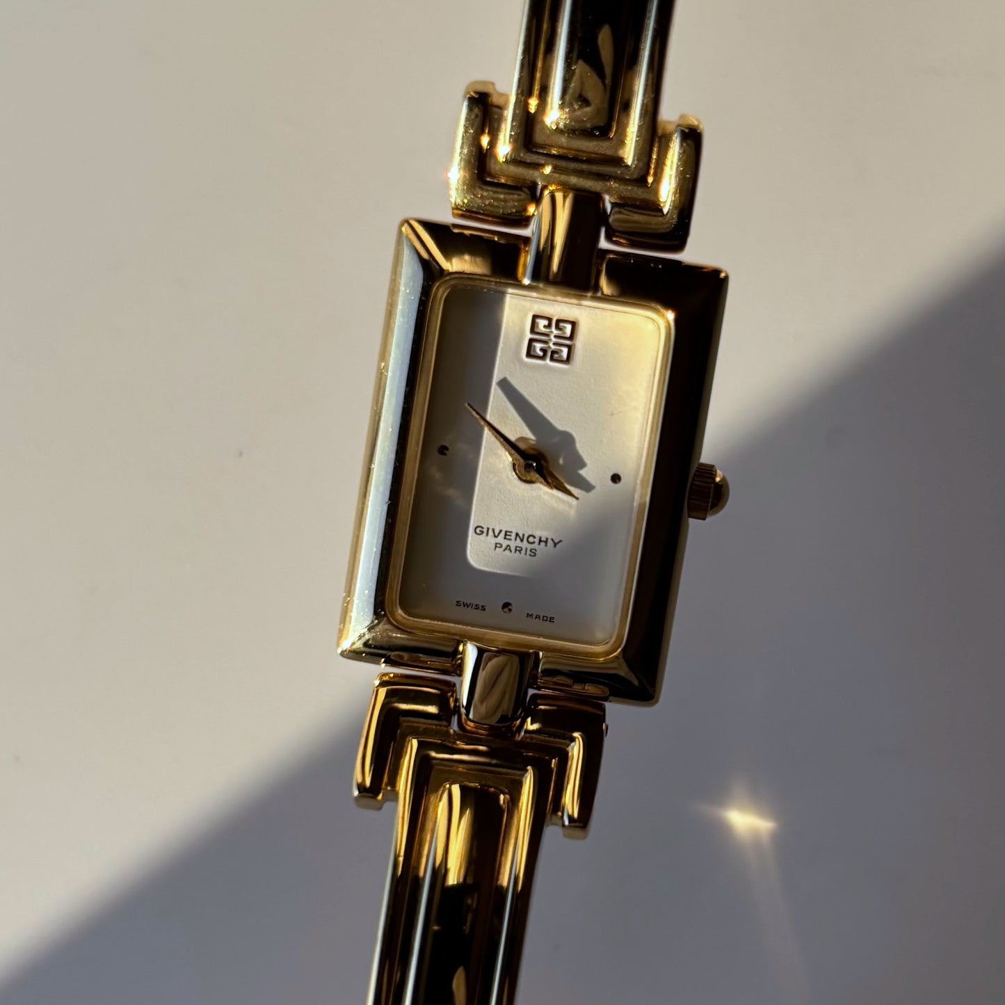 Givenchy 1990s Rectangular Dial Gold Plated Bangle Watch