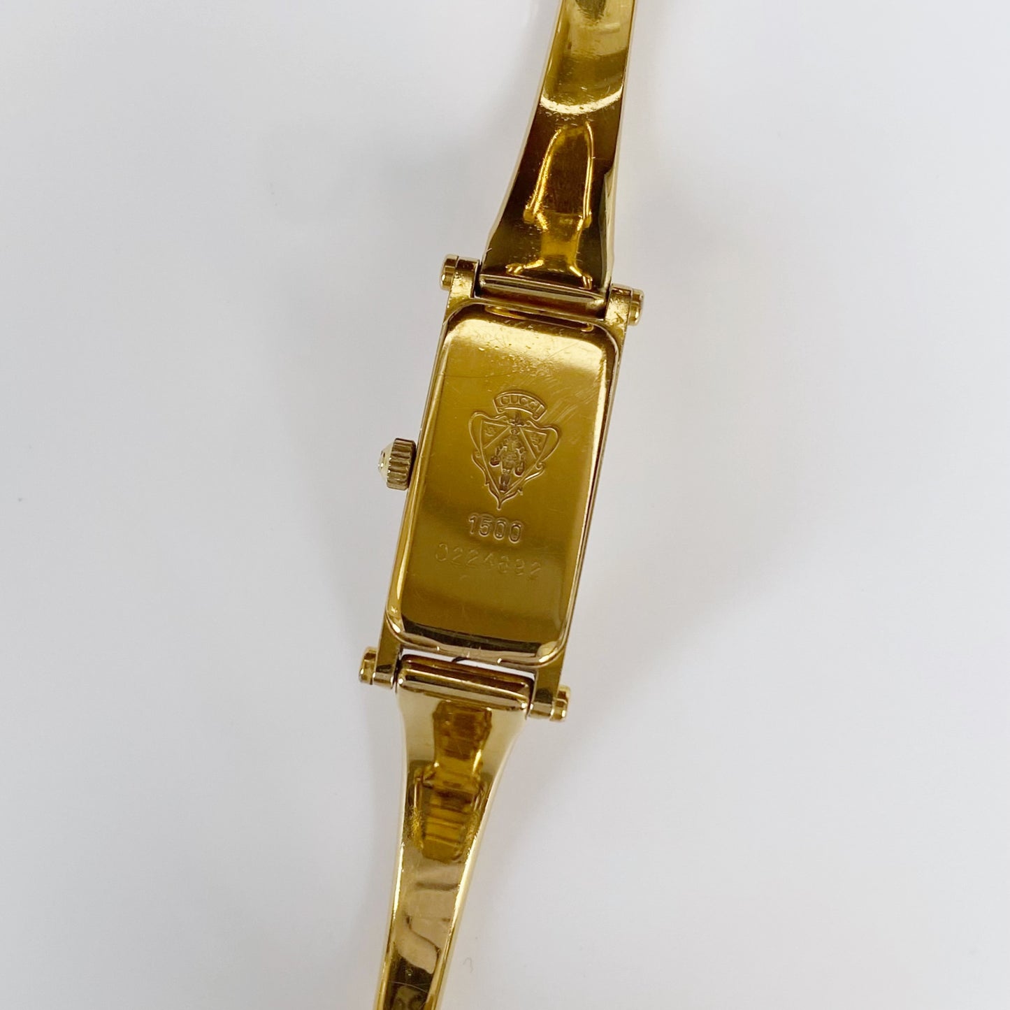 Gucci 1990s Rectangular Gold Plated Bangle Watch (Small)