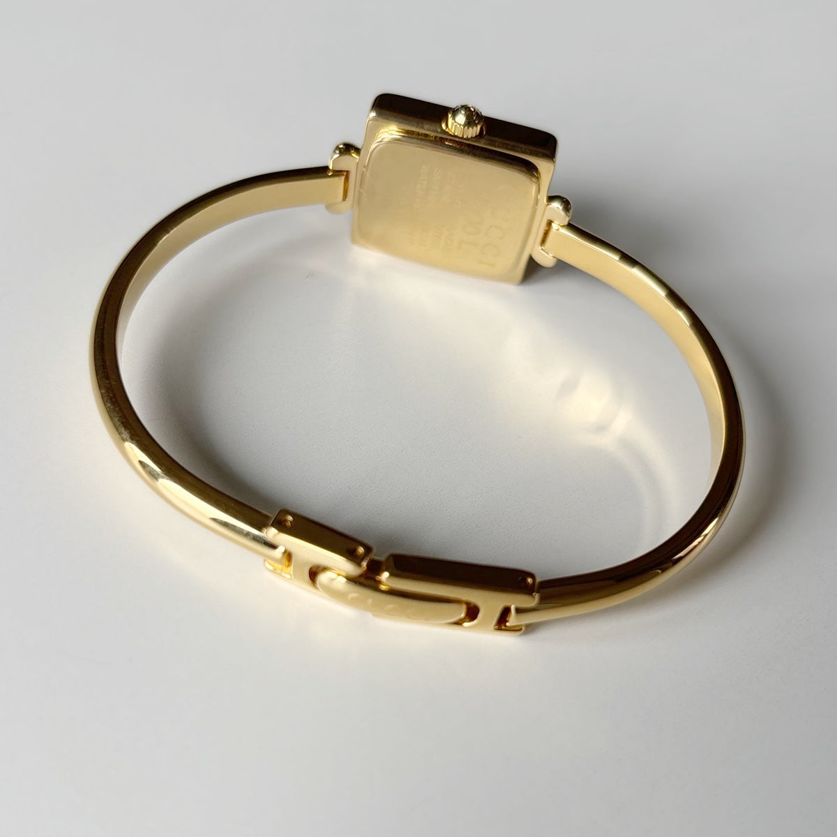 Gucci 1990s Square Dial Gold Plated Bangle Watch
