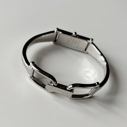 Gucci 1990s Rectangular Dial Stainless steel Bangle Watch