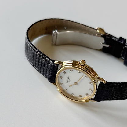 Dior 1990s Seashell Round Dial Gold Plated Watch