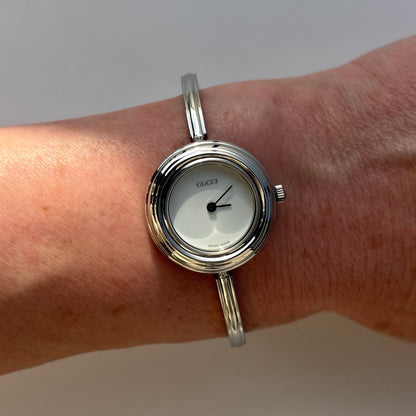 Gucci 1990s Interchangeable Bezel Stainless steel Bangle Watch with 12 bezels, case (Small)