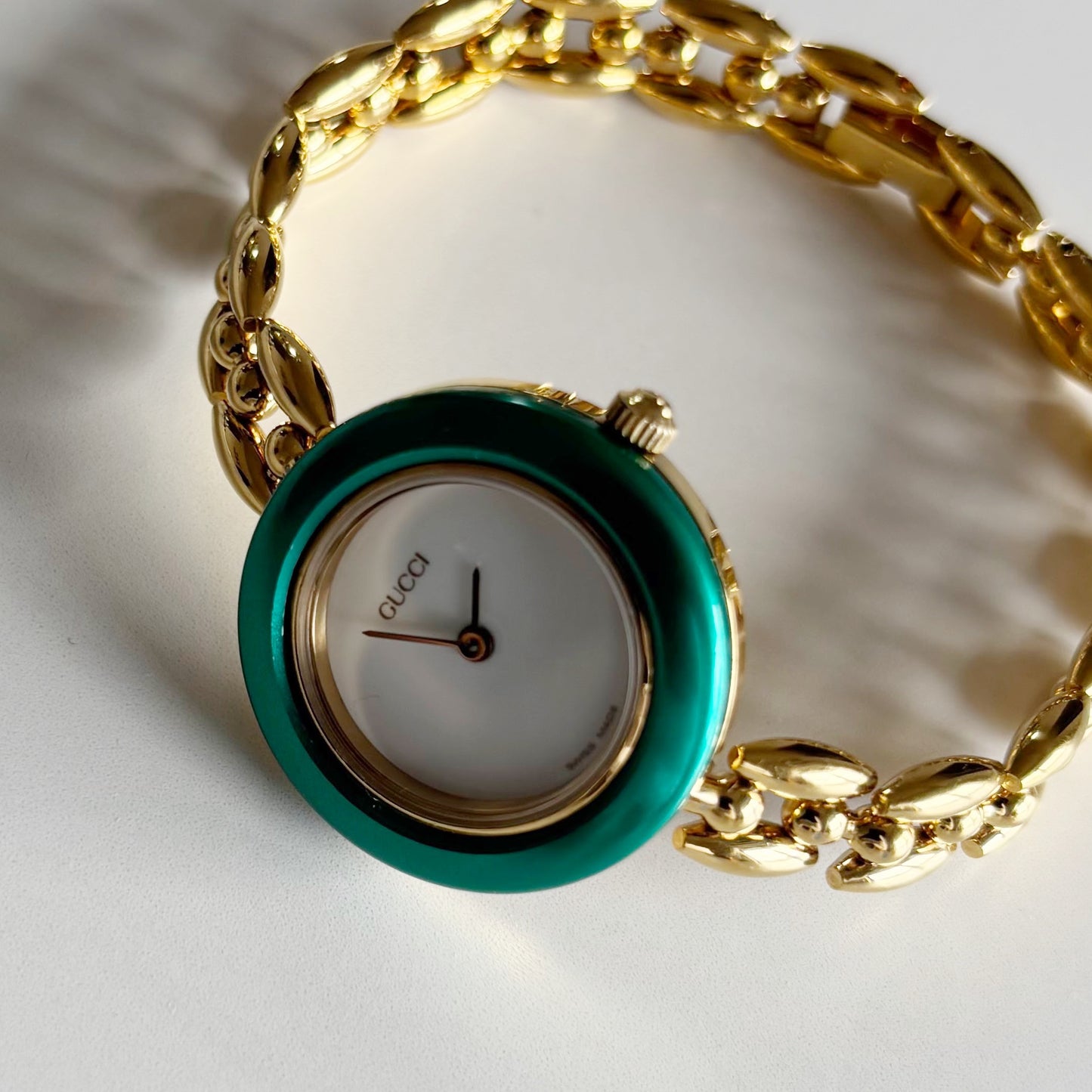 Gucci 1990s Interchangeable Bezel Gold Plated Rice Chain Watch with 6 bezels, case (160mm)