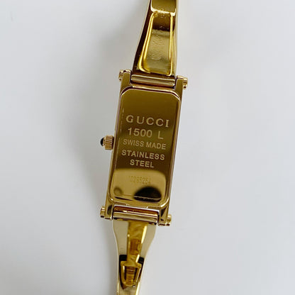 Gucci 1990s Black Dial Rectangular Gold Plated Bangle Watch