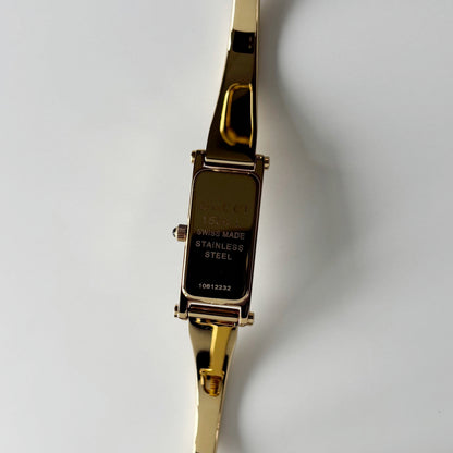 Gucci 1990s Gold Rectangular Dial Gold Plated Bangle Watch