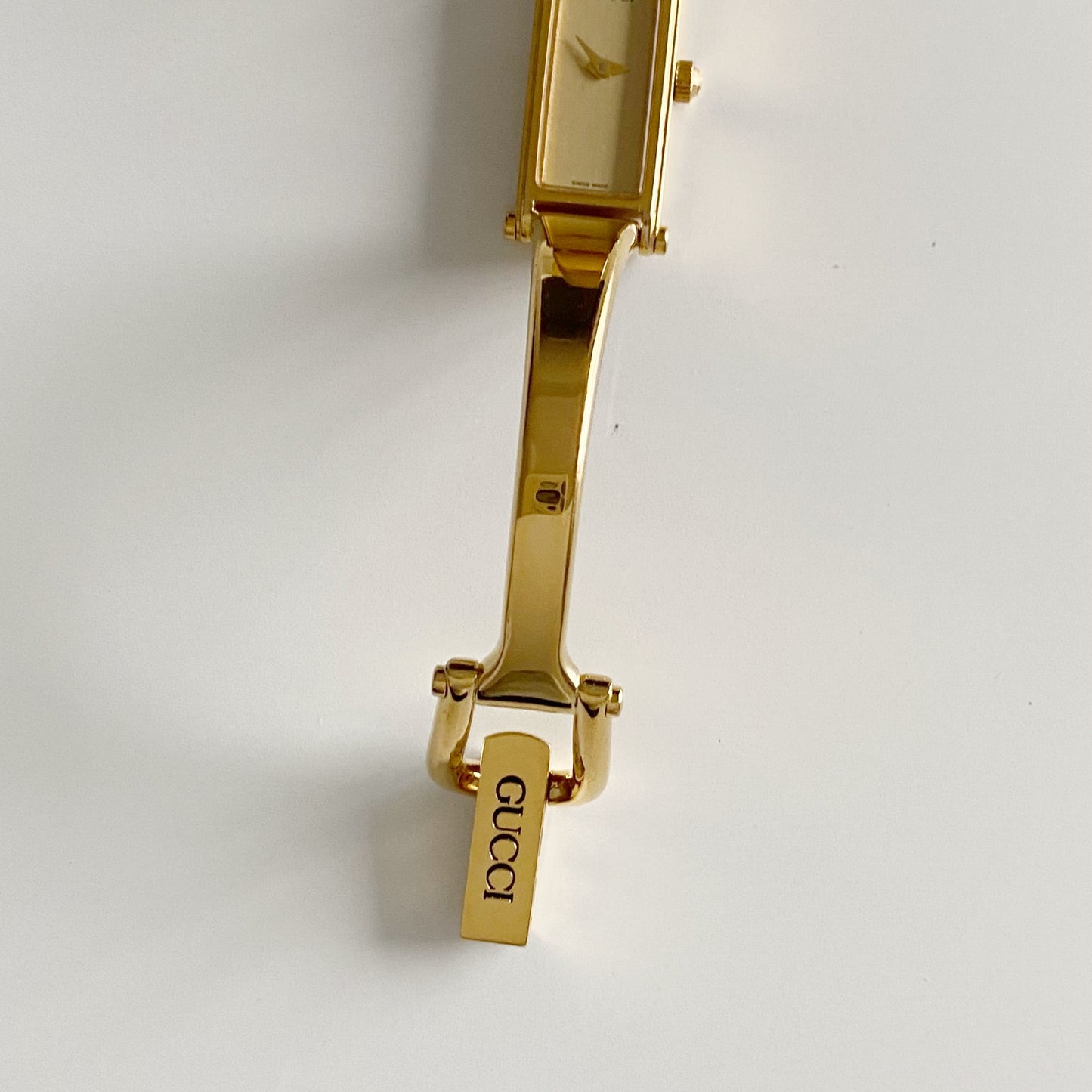 Gucci 1990s Gold Dial Gold Plated Bangle Watch