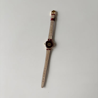 Gucci 1990s Sherry Red Round Dial  Gold Plated Watch
