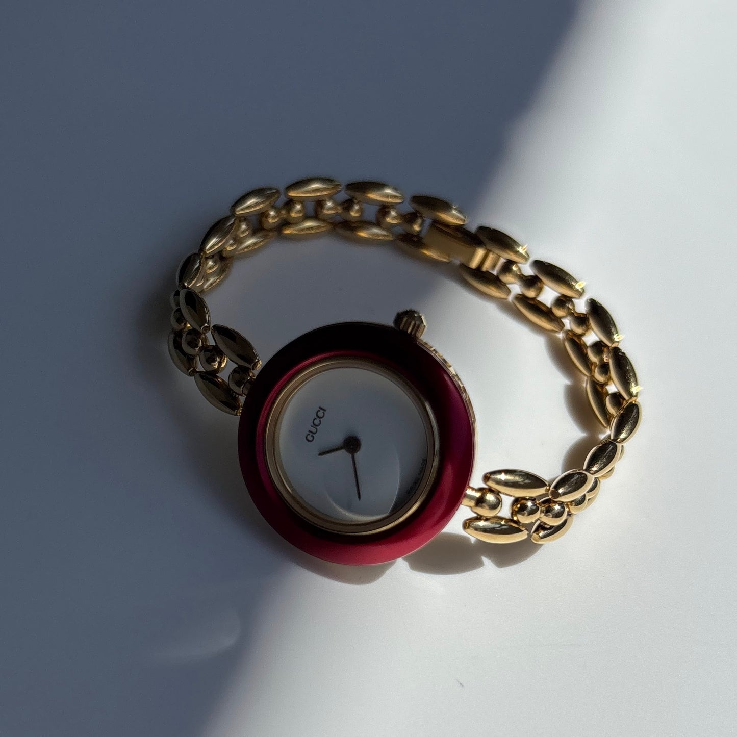 990s Interchangeable Bezel Gold Plated Rice Chain Watch with case, 6 bezels (160mm)