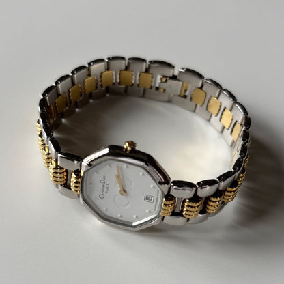 Dior 1990s Date Octagon Two Tone Watch