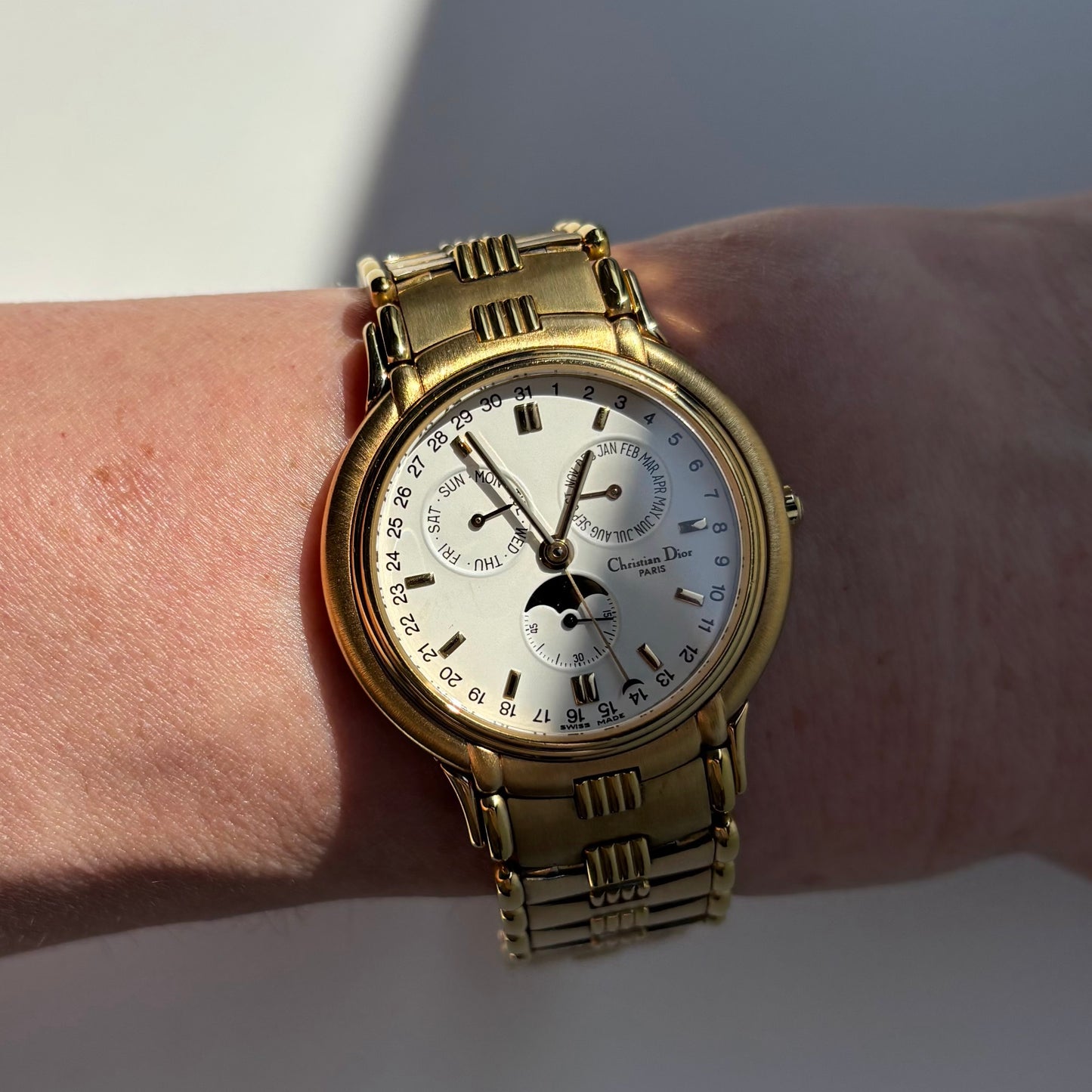Dior 1990s Moon Phase Triple Calendar Gold Plated Watch
