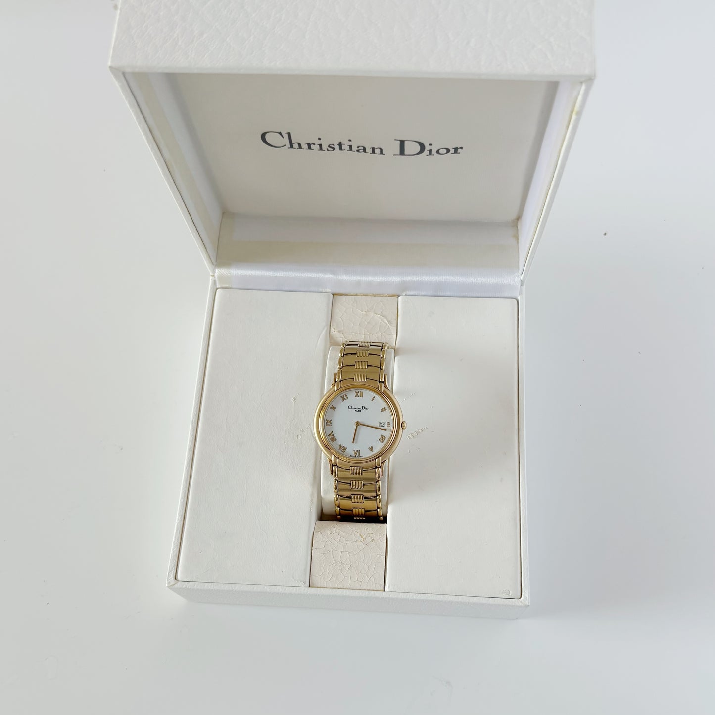 Dior 1990s Date Round Dial Gold Plated Watch (Large)