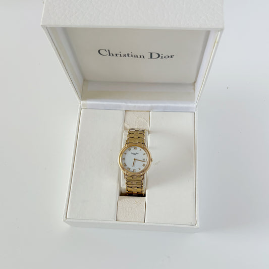 Dior 1990s Date Round Dial Gold Plated Watch (Large)