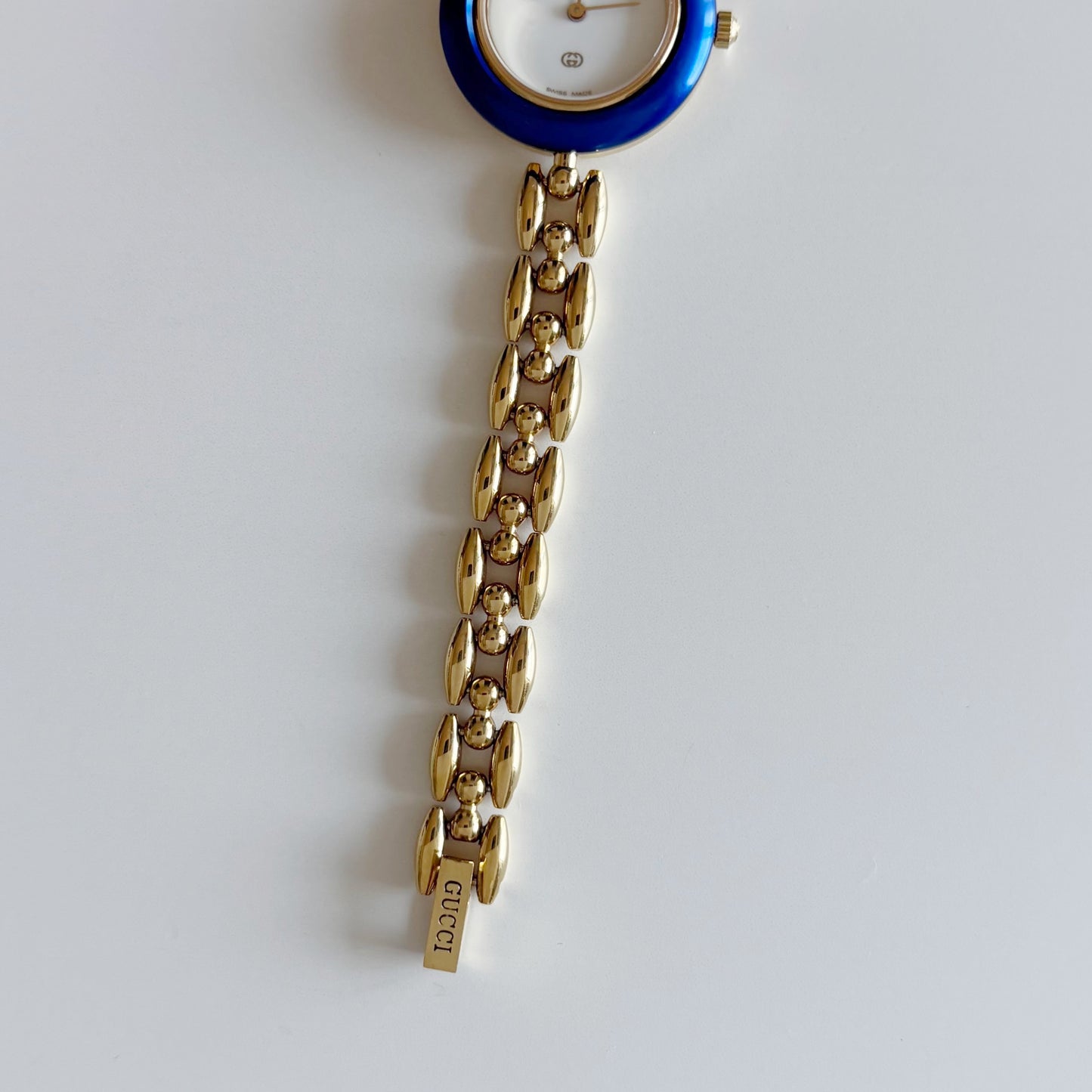 Gucci 1990s Interchangeable Bezel Gold Plated Rice Chain Watch with 6 bezels, case (160mm)