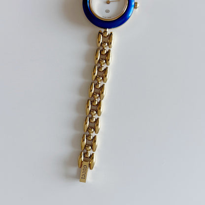 Gucci 1990s Interchangeable Bezel Gold Plated Rice Chain Watch with 6 bezels, case (160mm)