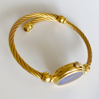 Gucci 1990s Blue Dial Gold Plated Cable Bangle Watch