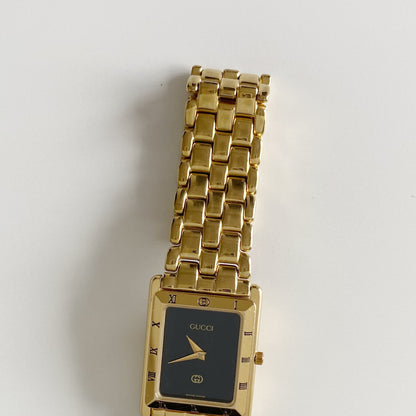 Gucci 1990s Black Dial Tank Gold Plated Watch (Large)