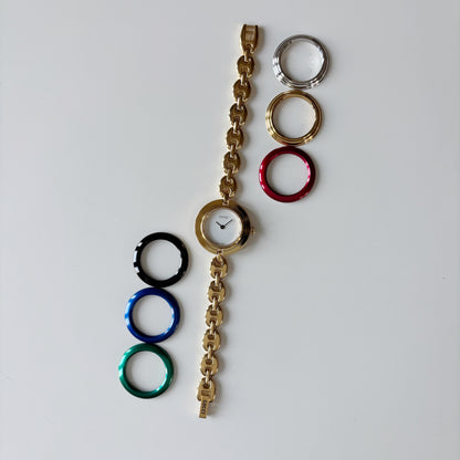 Gucci 1990s Interchangeable Bezel Gold Plated Chain Watch with 6 bezels, case (165mm)