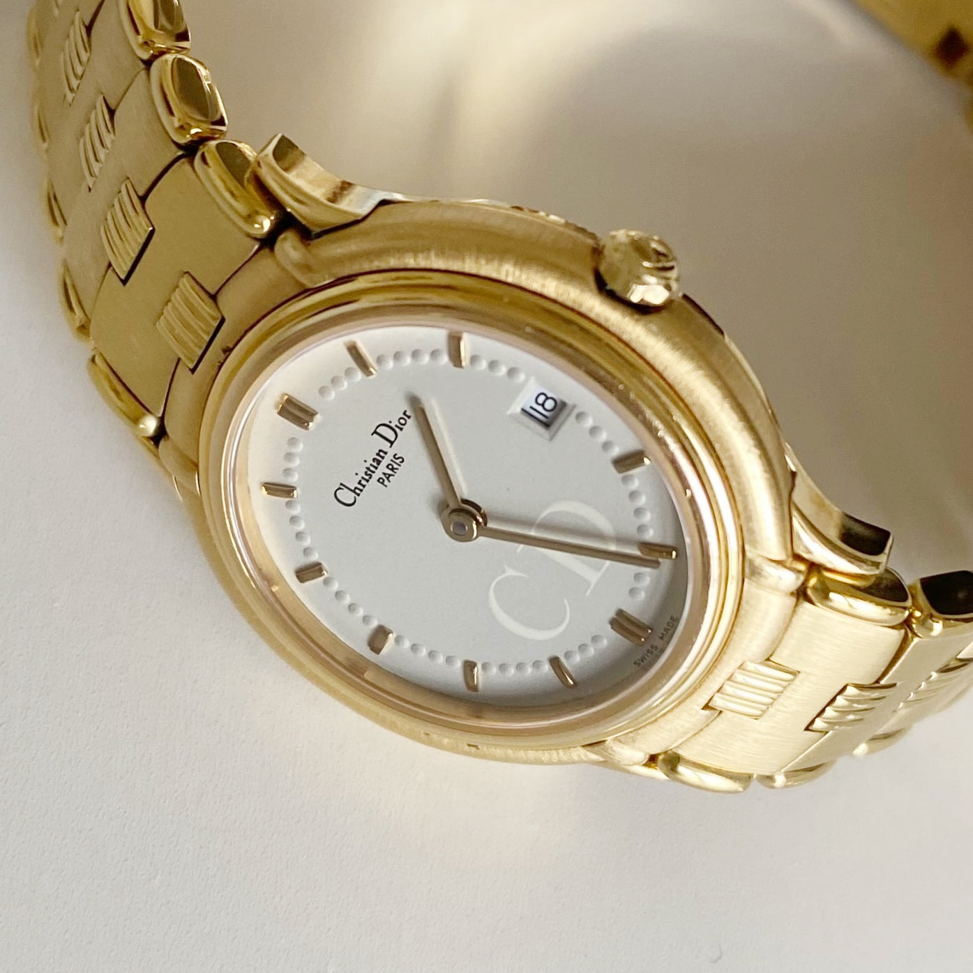 Dior 1990s Round Dial Gold Plated Watch