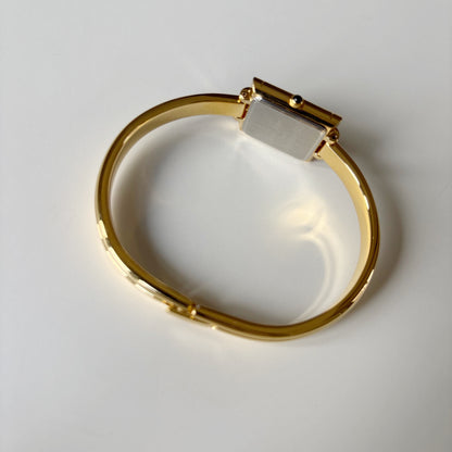 Yves Saint Laurent 1990s Seashell Dial Gold Plated Bangle Watch