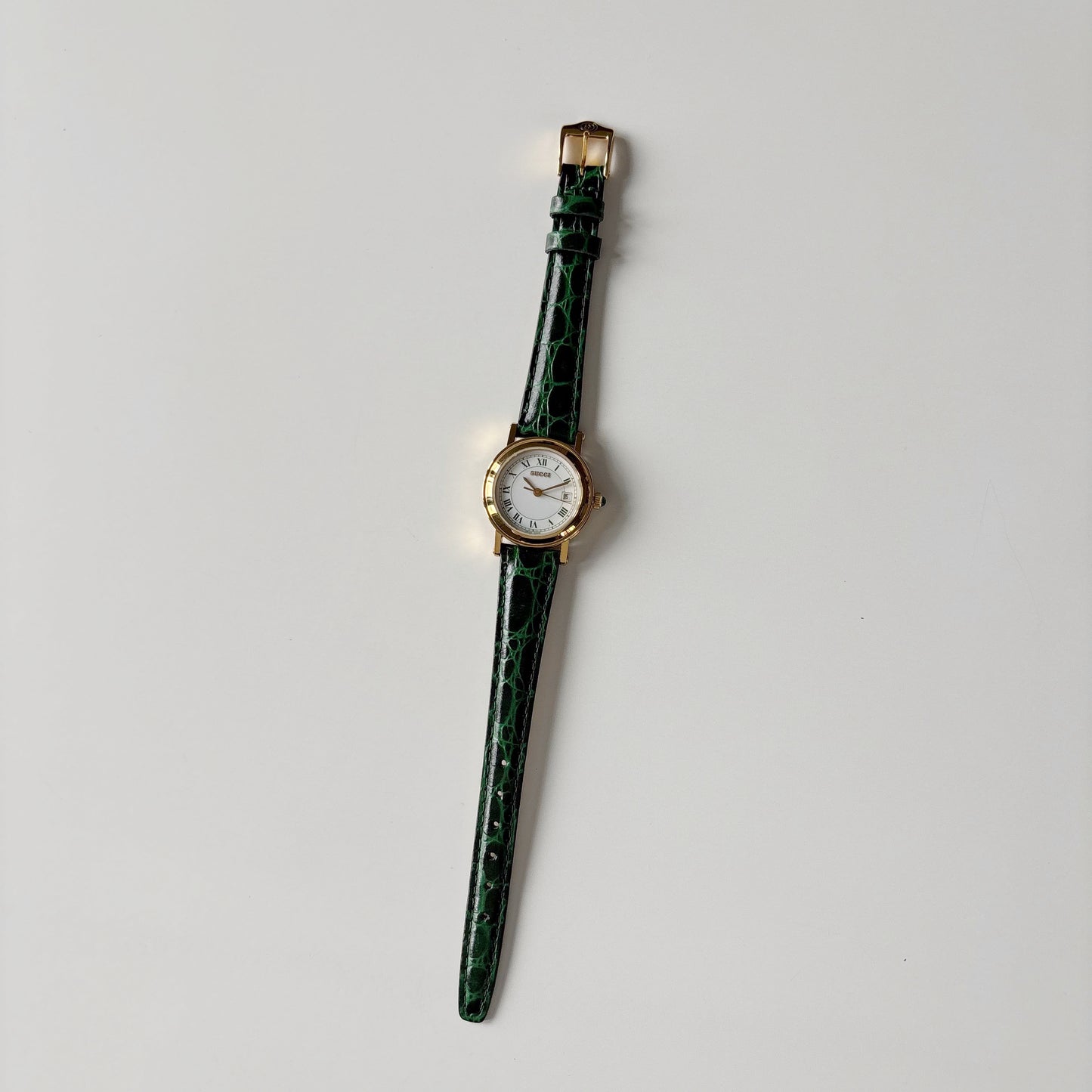 Gucci 1990s Date Round Dial Gold Plated Watch