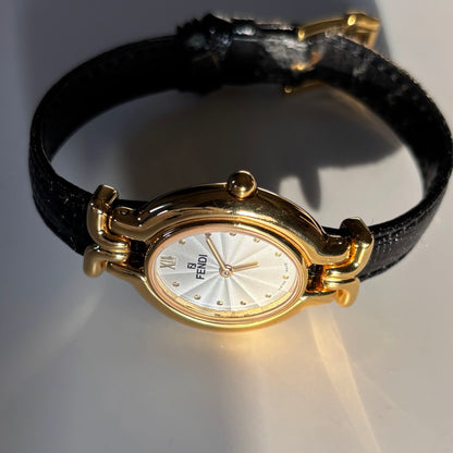 Fendi 1990s Interchangeable Strap Gold Plated Watch with 5 straps, case