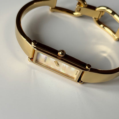 Gucci 1990s Seashell Dial Gold Plated Bangle Watch