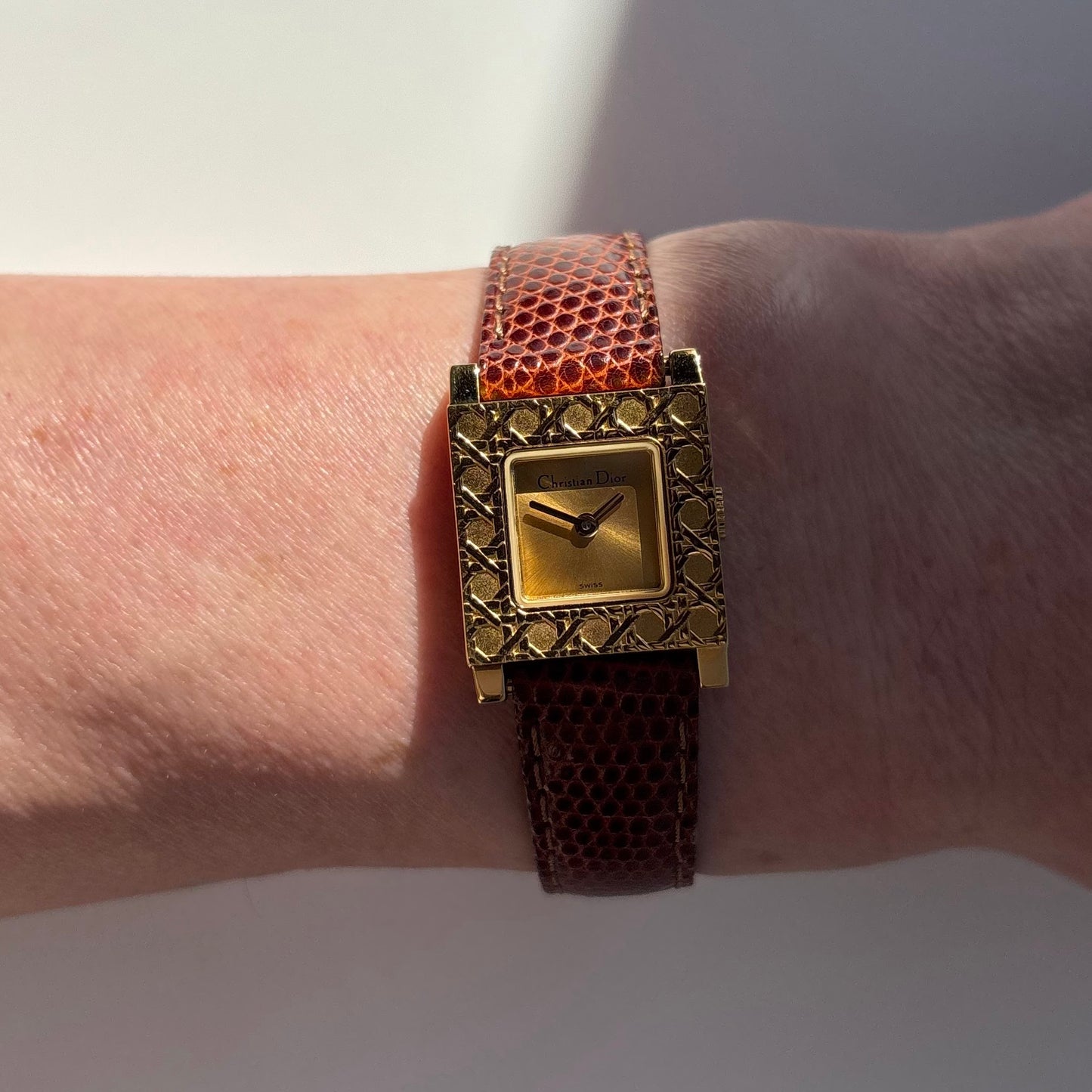 Dior 1990s La Parisienne Interchangeable Strap Gold Plated Watch with 3 straps, case