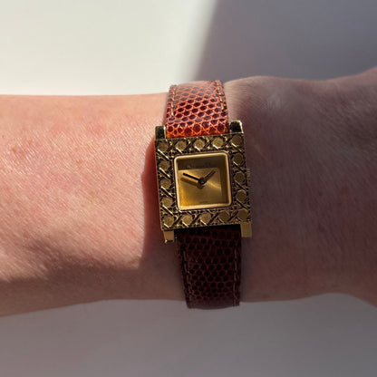 Dior 1990s La Parisienne Interchangeable Strap Gold Plated Watch with 3 straps, case