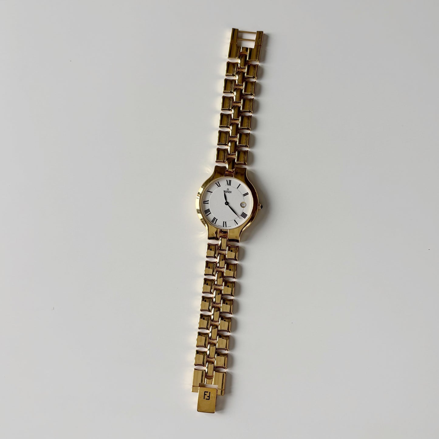 Fendi 1990s Date Round Dial Gold Plated Watch (Large)