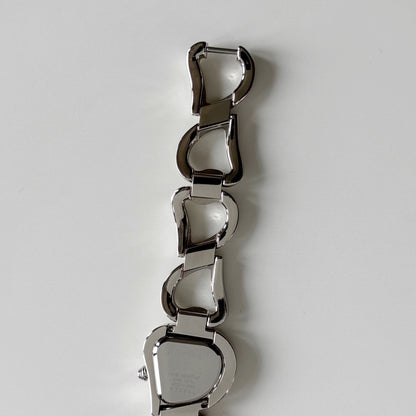 Yves Saint Laurent 1990s Heart Shaped Dial Band Silver Watch