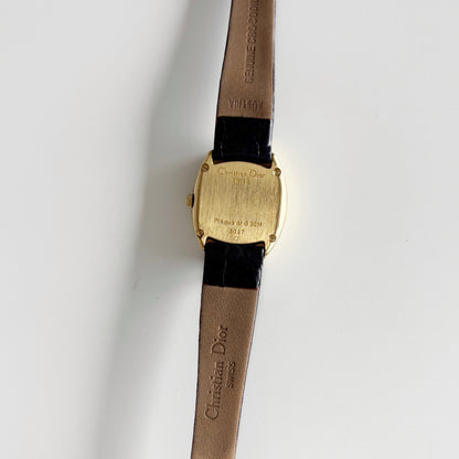 Dior 1990s Baignoire Gold Plated Leather Watch