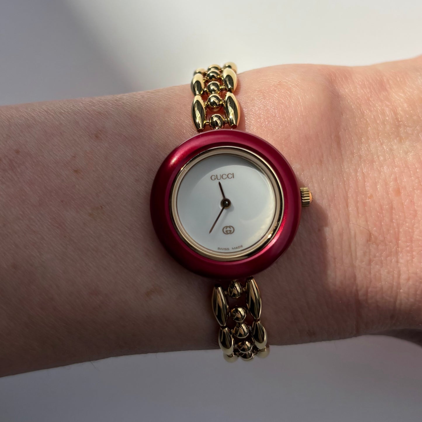 Gucci 1990s Interchangeable Bezel Gold Plated Rice Chain Watch (165mm)