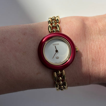 Gucci 1990s Interchangeable Bezel Gold Plated Rice Chain Watch (165mm)