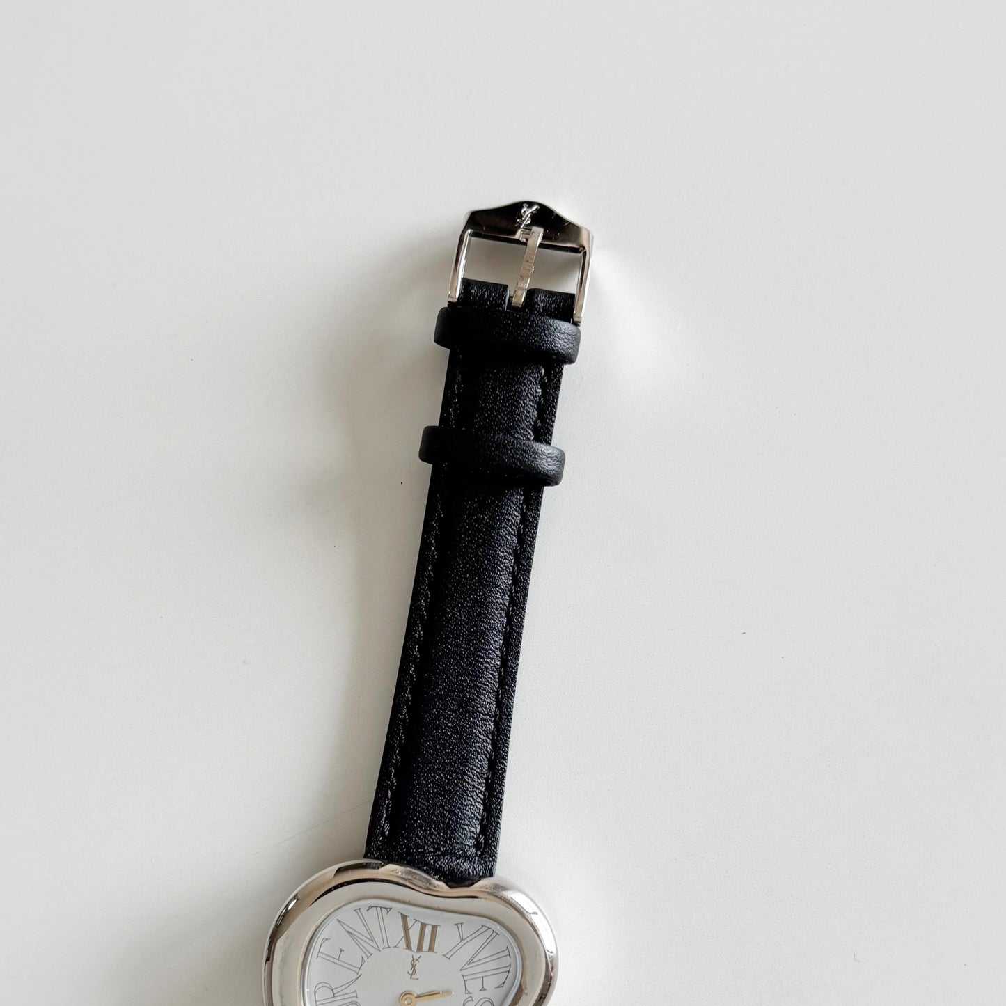 Yves Saint Laurent 1990s Heart Shaped Dial Silver Watch