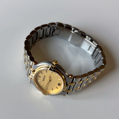 Gucci 1990s Date Gold Round Dial Two Tone Watch
