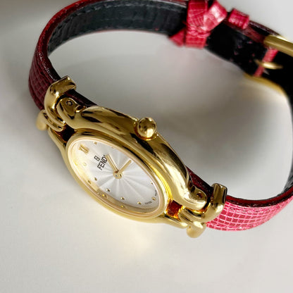 Fendi 1990s Interchangeable Strap Gold Plated Watch with 5 straps, case