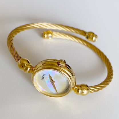 Gucci 1990s Seashell Dial Gold Plated Bangle Watch