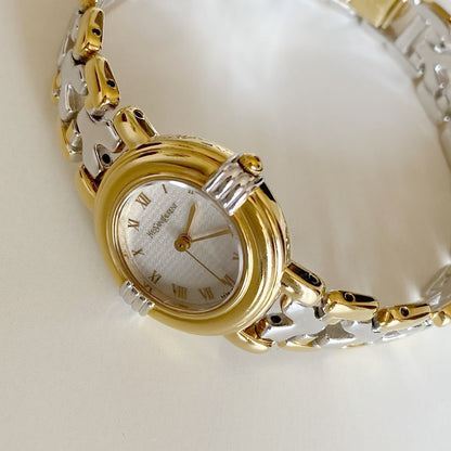 Yves Saint Laurent 1990s Round Dial Gold Plated Two Tone Watch