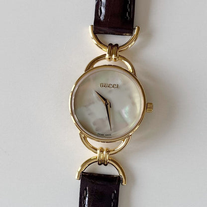 Gucci 1990s Seashell Dial Horsebit Gold Plated Watch